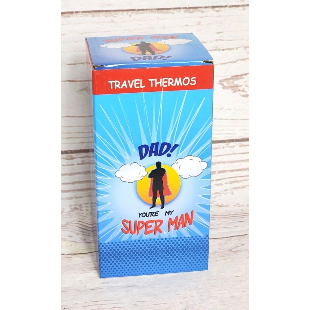 Dad! You're My Super Man" Logo Graphic Travel Thermos - Perfect Father's Gift